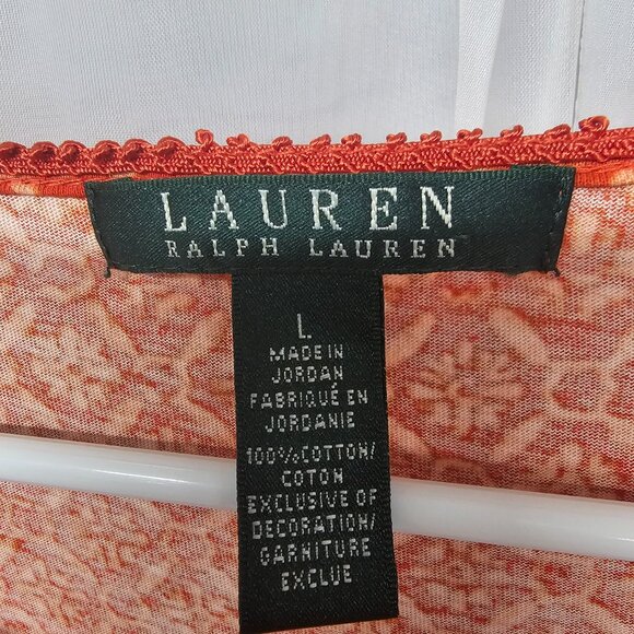 Lauren Ralph Lauren Orange Geometric Peasant Blouse Boho Prairie L - Picture 10 of 12